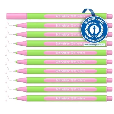 Abbildung von Schneider Line Up Pastell Fineliner (Strichstärke 0,4 mm, aus biobasiertem Kunststoff, ausgezeichnet mit Der blaue Engel) 10 Stück, pastel pink