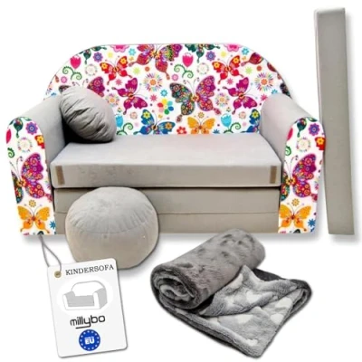 Abbildung von millybo Kindersofa Couch Kindercouch mit Schlaffunktion ausklappbar 3in1 Kinder Sofa Spielsofa Bettfunktion Mädchen Jungen Sitzsack Minisofa Schlafsofa Kinderzimmer Schlafsessel Kindermöbel (A33)