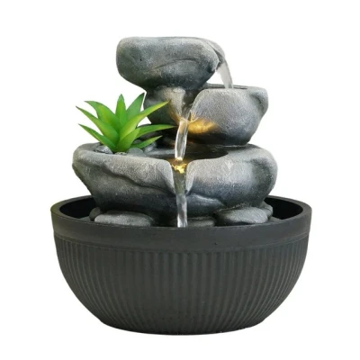 Abbildung von Dehner Zimmerbrunnen Lono, ca. 21 cm, Höhe Polyresin, grau/schwarz, cm Breite, Brunnen mit LED Beleuchtung