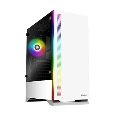 Abbildung von Zalman S5 ATX PC Gehäuse Midi Tower, Tempered Glass Case, Gaming RGB Glas mit Lüfter, Computer Weiß