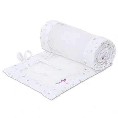 Abbildung von babybay Nestchen Mesh Piqué/Bettumrandung für Beistellbett/Stoßschutz Baby Bett, passend Modell Boxspring XXL, weiß Sternemix sand/beere