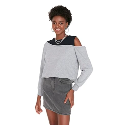 Abbildung von TRENDYOL Damen High Neck Colour Block Fitted Sweatshirt, Grau, L EU