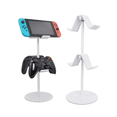 Abbildung von Erlsig Universal Game Controller Halter, Headset Kopfhörer Halterung Ständer Zubehör Tisch für Xbox ONE Switch PS4 PS5, 2 Lagen Weiß