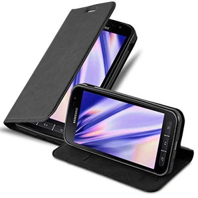 Abbildung von Cadorabo Hülle kompatibel mit Samsung Galaxy XCover 4 / 4s aus Kunst Leder Flip Klappbare Magnetische [Kartenfächern] Cover für Tasche in Schwarz