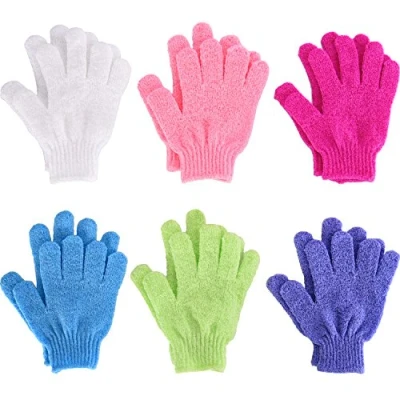 Abbildung von 6 Paar doppelseitige Peeling Handschuhe Body Scrubbing Handschuh Bad schrubbt für Dusche, Farben