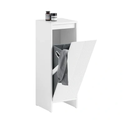Abbildung von SoBuy Wäscheschrank mit ausklappbarem Wäschesack Wäschesammler Wäschekorb Wäschetruhe Badezimmerschrank Badschrank Weiß BHT ca. 30x87x30cm BZR154 W