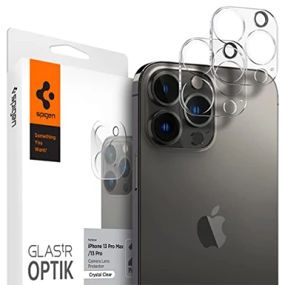 Abbildung von Spigen Glas.tR Optik Kameraschutz kompatibel mit iPhone 13 Pro, Pro Max, 2 Stück, Transparent, Kristallklar, Anti Kratzer, 9H Härte Schutzfolie