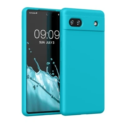 Abbildung von kwmobile Hülle kompatibel mit Google Pixel 6a Silikon Handy Case Handyhülle weiche Oberfläche kabelloses Laden Cool Glacier