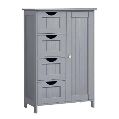 Abbildung von VASAGLE Badezimmerschrank, schmaler Badschrank, Beistellschrank, Kommode, mit 4 Schubladen, Schranktür, verstellbare Ablage, 30 x 55 82 cm, Taubengrau LHC041P36