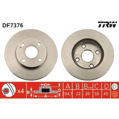 Abbildung von TRW DF7376 Bremsscheibe 235 22 4 100 Belüftet lackiert MAZDA: FAMILIA 5, 323 P V Schrägheck