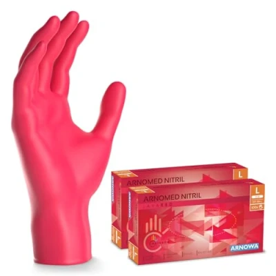 Abbildung von 400x ARNOMED Einweghandschuhe Rot (4x100 Stück), Einmalhandschuhe L, Nitril Handschuhe Einweg, Nitrilhandschuhe puderfrei, Gummihandschuhe Schutzhandschuhe, XS, S, M, XL