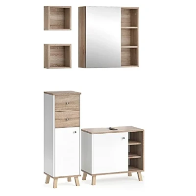 Abbildung von Vicco Badmöbel Set Senyo, Weiß/Sonoma, 4 Teile, (4 er Typ, St., Set)