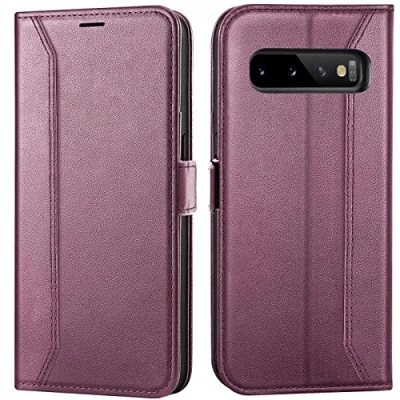 Abbildung von Verco Handyhülle für Samsung Galaxy S10 Plus, 6,4 Zoll Premium Klapphülle Handy Flip Case S10+ Hülle Book Tasche, Brombeere