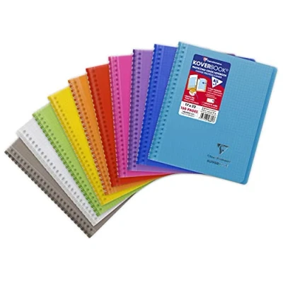 Abbildung von Clairefontaine 356601C Ein Notizbuch mit Spiralbindung Koverbook 17 x 22 cm 160 Seiten kleine Karos weißes Papier 90 g Einband Polypropylen zufällige Farbe