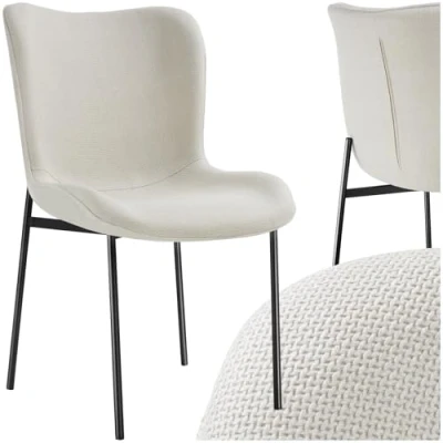 Abbildung von tectake® Polsterstuhl, Stuhl für Küche, Esstisch, Sessel Schminktisch, Cocktailsessel, als Elegante Esszimmerstühle oder Wohnzimmerstühle edles Dining Webstoff Off White/schwarz