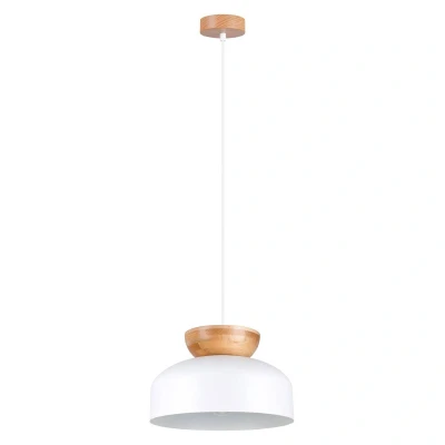 Abbildung von SOLLUX SL.1350 Hängeleuchte MARION E27 1 x max.15W LED Stahl weiß/Holz natural H:130cm Ø29.5cm dimmbar