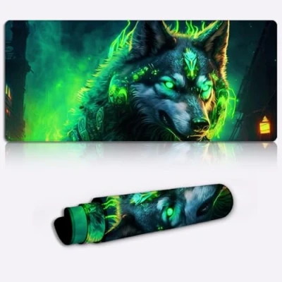 Abbildung von SIBREA Gaming Mauspad, groß, großes Mauspad für Schreibtisch, rutschfestes XXL erweitertes Tastatur Wolf, 30 x 80 cm
