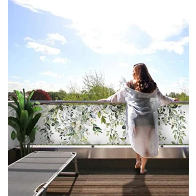 Abbildung von MyMaxxi Balkonbanner Sichtschutz hängende Pflanzen mit Blätter Abdeckung für Terrasse Balkon Windschutz Sonnenschutz Blickdicht Balkonverkleidung wetterfest