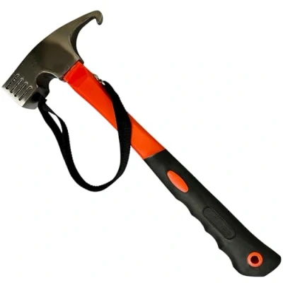 Abbildung von KOVA® Campinghammer mit Handschlaufe Zelthammer Heringsauszieher Praktischer Robuster Hering Camping Hammer zum Zelten &amp; Heringe Herausziehen Ideal für Zelt, Hartboden Outdoor, ORANGE