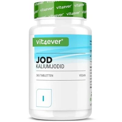 Abbildung von Jod 200µg 365 Tabletten aus Kaliumjodid Kalium Jodid für 1 Jahresvorrat Ohne unerwünschte Zusätze Hochdosiert Vegan