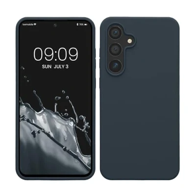 Abbildung von kwmobile Hülle kompatibel mit Samsung Galaxy S24 FE Silikon Handy Case Handyhülle weiche Oberfläche kabelloses Laden Dunkler Schiefer