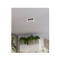 Abbildung von EGLO Deckenstrahler Rosley, Deckenlampe 2 fach, Deckenleuchte mit schwenkbaren Spots aus Textil in Natur und schwarzem Metall, Deckenspots E14 Fassung