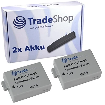 Abbildung von 2X Trade Shop Kamera Li Ion Akku 1200mAh kompatibel mit Canon EOS 450D, Kiss X2, Rebel XSi, 500D, X3, T1i, 1000D, F, XS