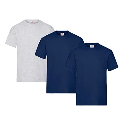 Abbildung von Fruit of the Loom Herren Heavy T Shirt 3er Pack, 2 x Marineblau, 1 grau und HL Kauf Notizblock, 3XL