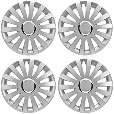 Abbildung von Premium Radkappen 17 Zoll in Silber Glänzend mit Chromring 4er Set Radzierblenden für Stahlfelgen Radblenden optimalen Felgenschutz