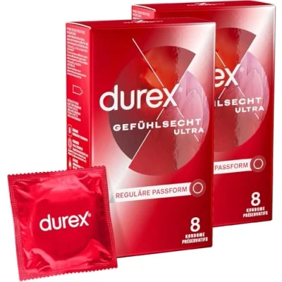Abbildung von Durex Gefühlsecht Ultra Kondome 20 % dünnere Kondom Spitze, befeuchtet, transparent, angenehmer Geruch 10er Pack (1 x 10 Stück)