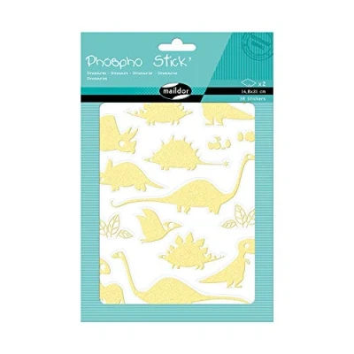 Abbildung von Maildor AE105O Packung Sticker Phospho&#039; Stick (mit Glitter Effekt, 2 Bögen in Format DIN A6, 10,5 x 16 cm, ideal für Kinder ab 5 Jahren, Dino) 38 Stickers