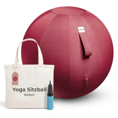 Abbildung von Backerz® Sitzball 65 cm Ergonomische Sitzmöbel für Büro und Heimbüro Langlebiger Stoff, Gymnastikball Fitness Ball, Ballstuhl mit Ballauflage Waschbarer Leinenbezug Rot