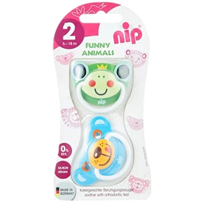 Abbildung von nip Beruhigungssauger &quot;Funny Animals&quot;, Silikon anatomisch, 5 18 Monaten, sortiert, 2 Stück