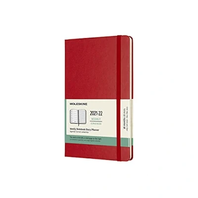 Abbildung von Moleskine 18 Monats Wochenplaner/Terminplaner, Terminkalender 2021/2022, Wochennotizbuch mit festem Einband und elastischem Verschluss, Format Large/A5 13 x 21 cm, Farbe Scharlachrot, 208 Seiten
