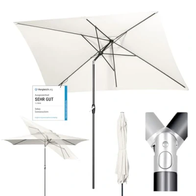 Abbildung von Sekey Rechteckschirm 300 x 200 cm Sonnenschirm Aluminium Marktschirm Rechteckig, mit Kurbel, Sonnenschutz UV50+, Gartenschirm Knickbar