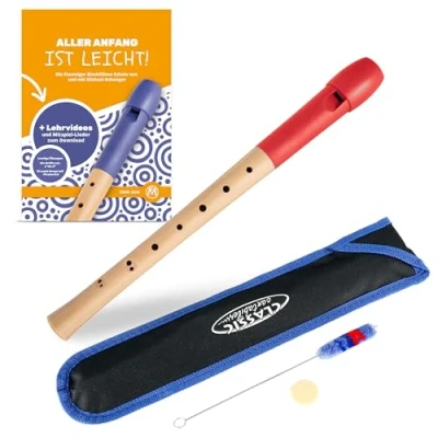 Abbildung von Classic Cantabile Pivella C Sopran Blockflöte Set Ahornholz mit Kopf aus Kunststoff Barocke Griffweise Inkl. Schule, Etui, Grifftabelle, Wischerstab und Korkfett Rot