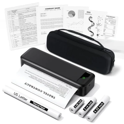Abbildung von TATTMUSE Thermodrucker A4 Kit, 300DPI, mit Tragetasche und 4 Rollen Thermopapier, Mobiler Drucker für Unterwegs, Tragbarer Kompatibel Phone, Monochromer Reisedrucker, Schwarz