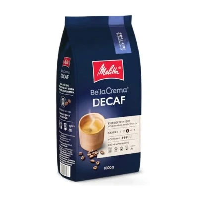 Abbildung von Melitta BellaCrema Decaffeinato Ganze Kaffee Bohnen entkoffeiniert 1kg, ungemahlen, Kaffeebohnen für Vollautomat, koffeinfrei, milde Röstung, geröstet in Deutschland, Stärke 3