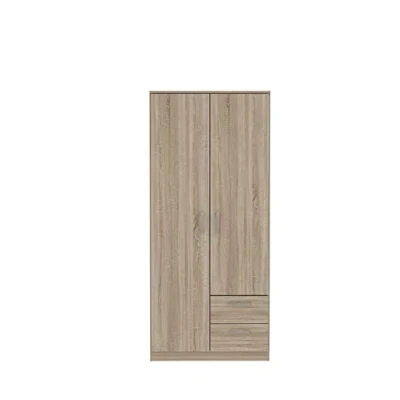 Abbildung von FORTE NIKO Schrank 80 85, Kleiderschrank klein, Flurschrank, Drehtürenschrank mit 2 türig, Schubladen, Einlegeböden und Kleiderstange, Sonoma Eiche, 82 cm breit x 185 hoch 53 tief