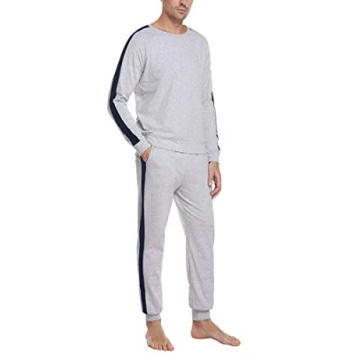 Abbildung von Doaraha Schlafanzug Herren Lang Winter Zweiteilige Nachtwäsche aus Baumwolle Rundhals Kariert Pyjama Set Männer