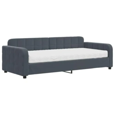 Abbildung von vidaXL Tagesbett, Schlafsofa mit Matratze, Bettsofa Gästebett Lattenrost, Sofa Bett für Schlafzimmer Wohnzimmer, Dunkelgrau 90x200 cm Samt