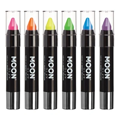 Abbildung von Moon Glow, Neon UV Gesichtsmalstift/Körperkreiden Make up für Gesicht und Körper, Pastellfarben, leuchtet hell unter Beleuchtung (6 Stück (1 Stück))