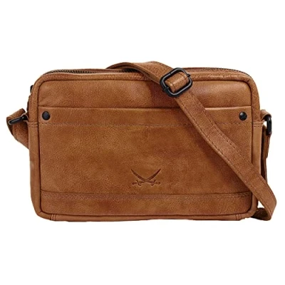Abbildung von Sansibar Umhängetasche Echt Leder Damen Zeitlose Umhängetasche, Crossover Bag mit 2 Fächern, Verstellbarer Schultergurt, Kompakte Schultertasche cognac 021199