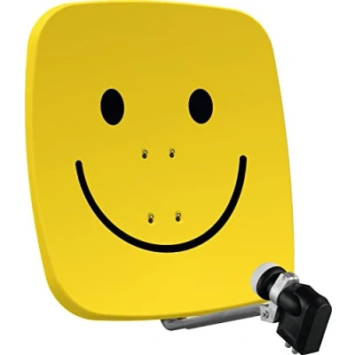 Abbildung von TechniSat SATMAN 65 PLUS Satellitenschüssel für 2 Teilnehmer (65 cm Sat Spiegel mit Masthalterung und 40mm Universal Twin LNB) gelb Smiley