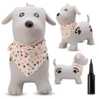 Abbildung von sun baby Hüpftiere ab 1 Jahr mit Pumpe aufblasbares Hüpfspielzeug aus Hochwertigem und Strapazierfähigem Gummi, Verschiedene Designs (Grau Hund)