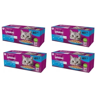 Abbildung von Whiskas Adult 1+ Hochwertiges Nassfutter für ausgewachsene Katzen Fisch Auswahl in Gelee 4 er Pack 160 Portionsbeutel (160x85g)