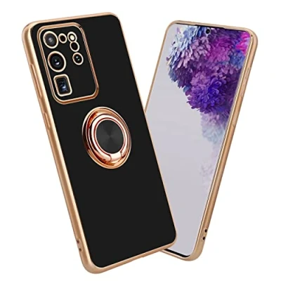 Abbildung von Cadorabo Hülle kompatibel mit Samsung Galaxy S20 Ultra Schutzhülle TPU Silikon Case Ring Design Kameraschutz Slim Kratzfest Gummi Rundumschutz für in Schwarz