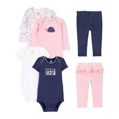 Abbildung von Simple Joys by Carter&#039;s Baby Mädchen 6 teiliges Set, Bodys (Kurz und Langarm) Hosen, Mehrfarbig/Floral/Herzen/Punkte/Schildkröte, 24 Monate
