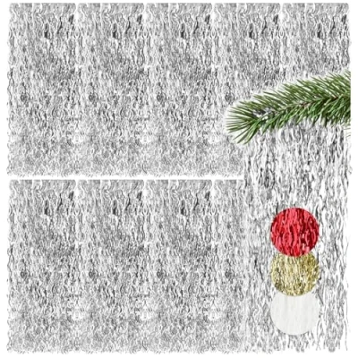 Abbildung von com four® 10x Lametta silberfarbene Girlande für Weihnachten Christbaumschmuck den Tannenbaum Vorhang mit welligen Fäden (silberfarben 10 Stück)