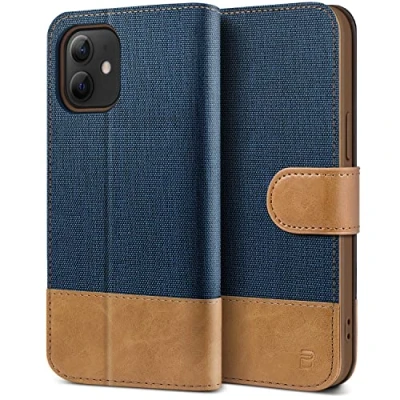 Abbildung von BEZ Handyhülle für iPhone 12 Mini Hülle, Tasche Kompatibel Mini, Schutzhüllen aus Klappetui mit Kreditkartenhaltern, Ständer, Magnetverschluss, Blaue Marine